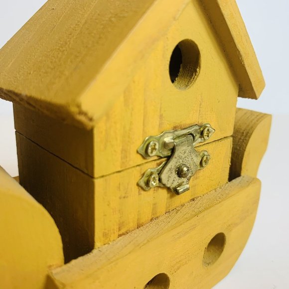 Vtg Rustic Wood Handmade Noah’s Ark Birdhouse Trinket Box Farmhouse Decor - Picture 9 of 14